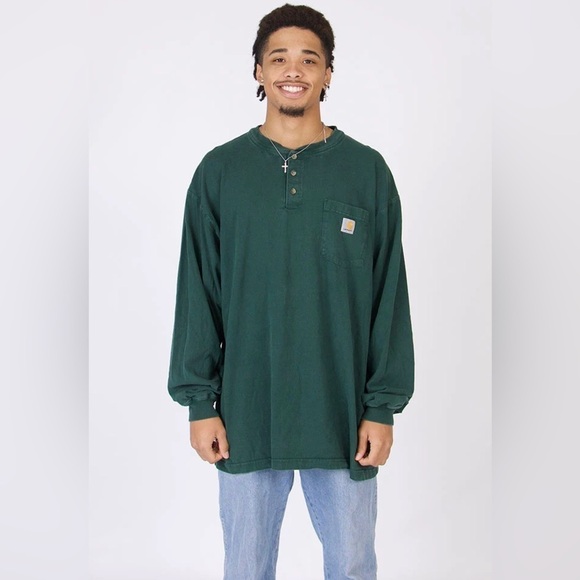 Carhartt Green Heavyweight Long Sleeve Henley Tee 2XL - Picture 6 of 6